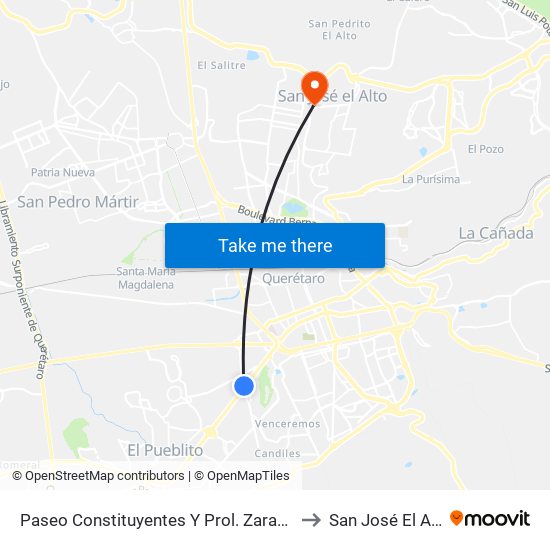 Paseo Constituyentes Y Prol. Zaragoza to San José El Alto map