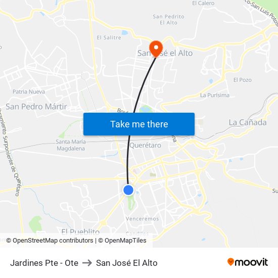 Jardines Pte - Ote to San José El Alto map