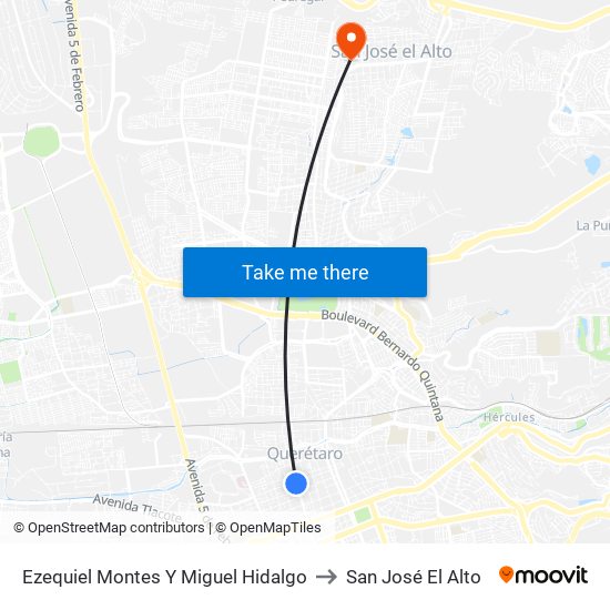 Ezequiel Montes Y Miguel Hidalgo to San José El Alto map
