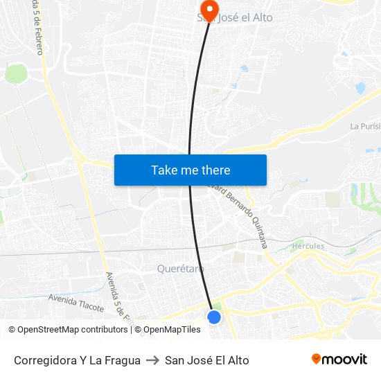 Corregidora Y La Fragua to San José El Alto map