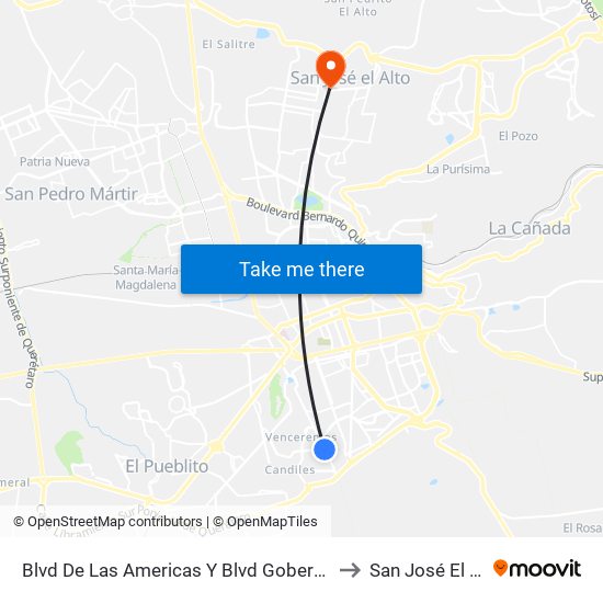 Blvd De Las Americas Y Blvd Gobernadores to San José El Alto map