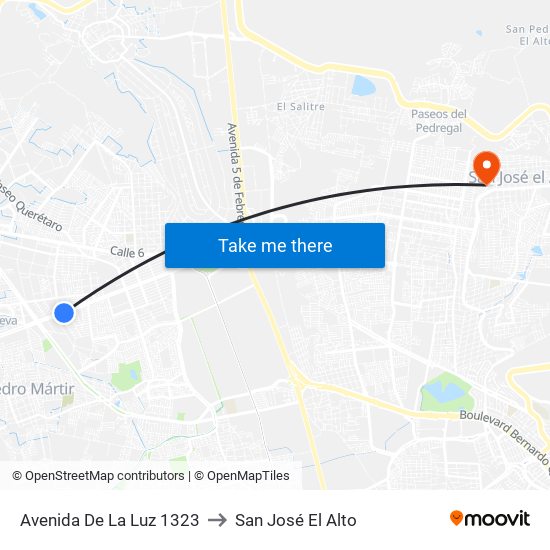 Avenida De La Luz 1323 to San José El Alto map