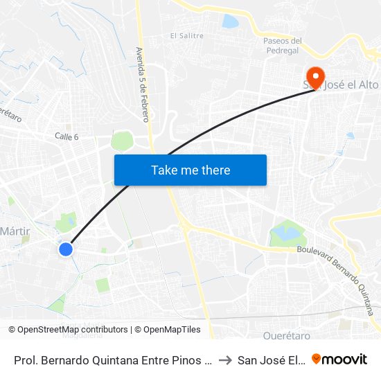 Prol. Bernardo Quintana Entre Pinos Y Berenice to San José El Alto map