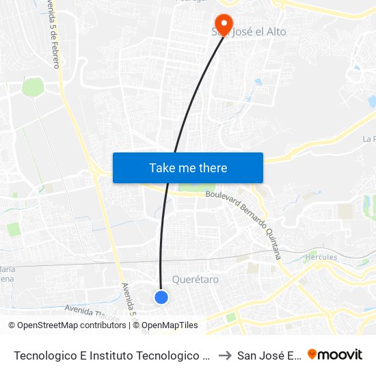 Tecnologico E Instituto Tecnologico De Queretaro to San José El Alto map