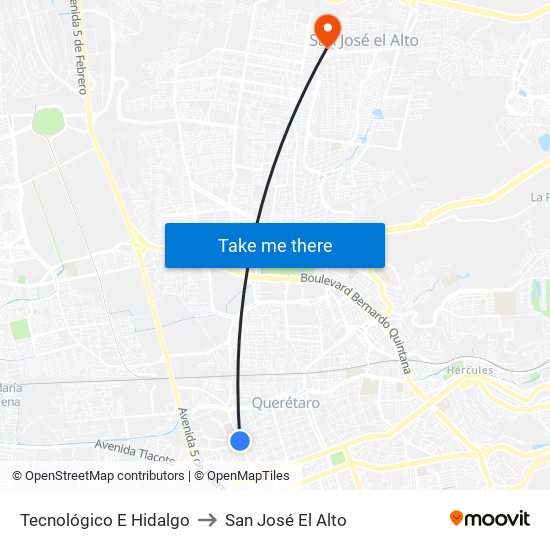 Tecnológico E Hidalgo to San José El Alto map