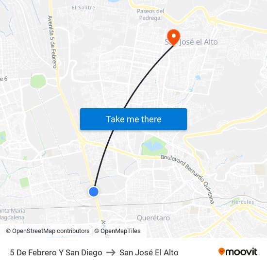 5 De Febrero Y San Diego to San José El Alto map