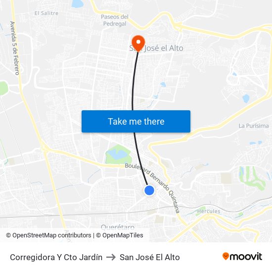 Corregidora Y Cto Jardín to San José El Alto map