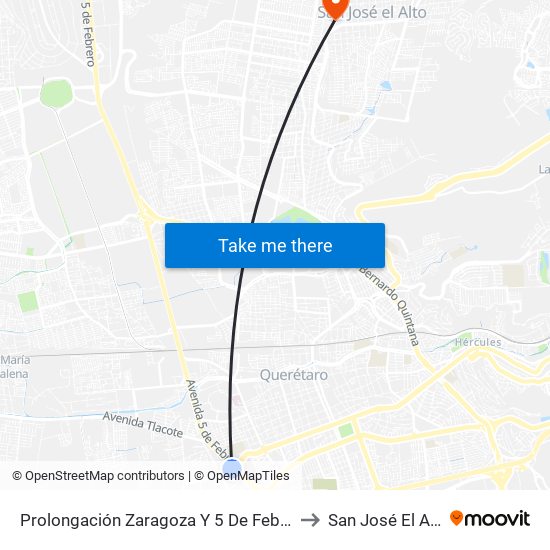 Prolongación Zaragoza Y 5 De Febrero to San José El Alto map