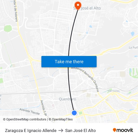 Zaragoza E Ignacio Allende to San José El Alto map