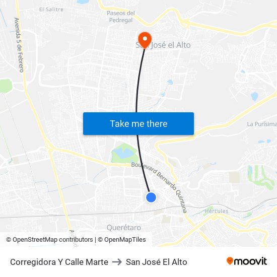 Corregidora Y Calle Marte to San José El Alto map