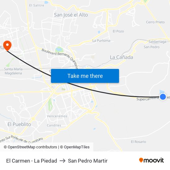 El Carmen - La Piedad to San Pedro Martir map