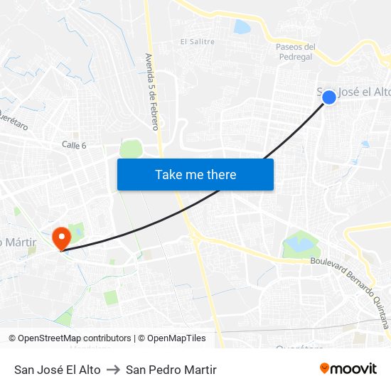 San José El Alto to San Pedro Martir map