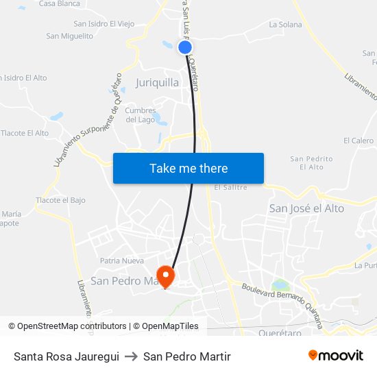 Santa Rosa Jauregui to San Pedro Martir map