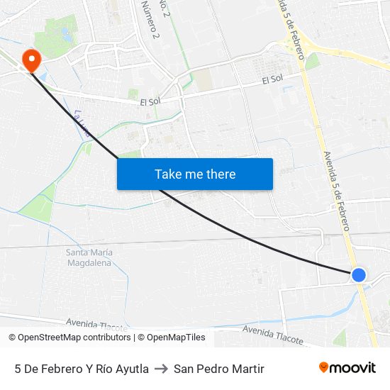 5 De Febrero Y Río Ayutla to San Pedro Martir map