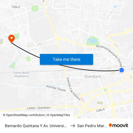 Bernardo Quintana Y Av. Universidad to San Pedro Martir map