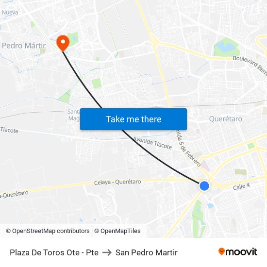 Plaza De Toros Ote - Pte to San Pedro Martir map