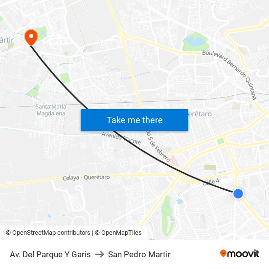 Av. Del Parque Y Garis to San Pedro Martir map