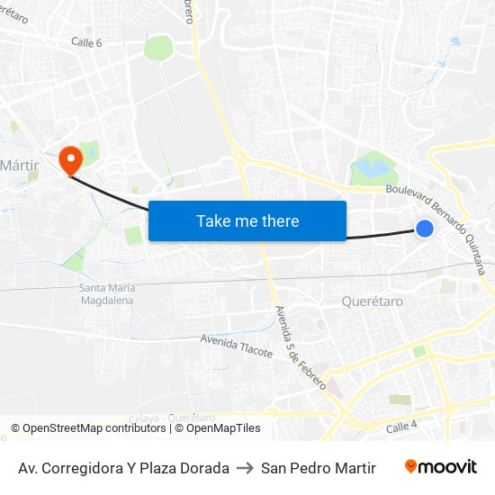 Av. Corregidora Y Plaza Dorada to San Pedro Martir map
