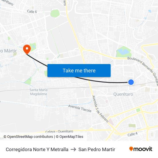 Corregidora Norte Y Metralla to San Pedro Martir map