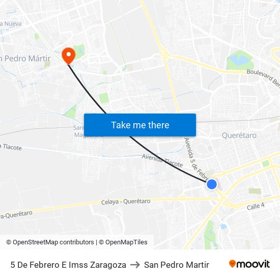 5 De Febrero E Imss Zaragoza to San Pedro Martir map