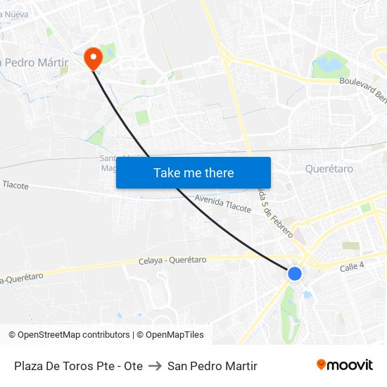 Plaza De Toros Pte - Ote to San Pedro Martir map