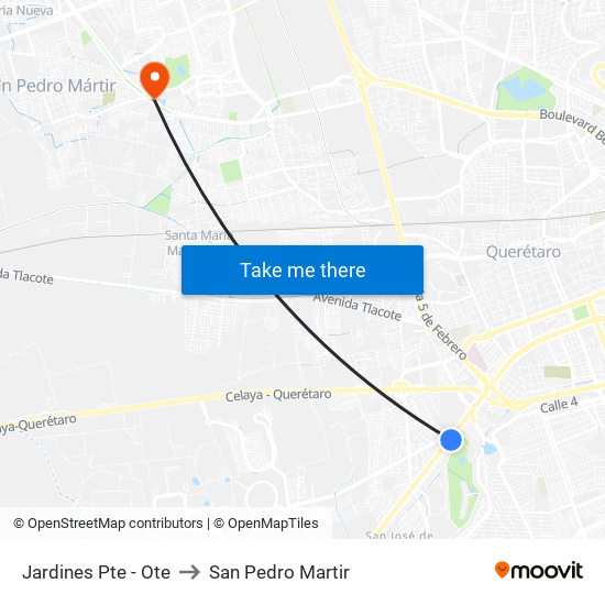 Jardines Pte - Ote to San Pedro Martir map