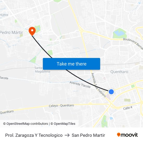 Prol. Zaragoza Y Tecnologico to San Pedro Martir map
