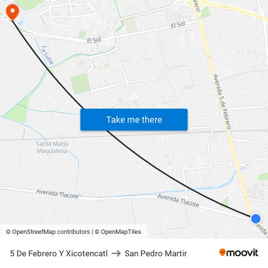 5 De Febrero Y Xicotencatl to San Pedro Martir map