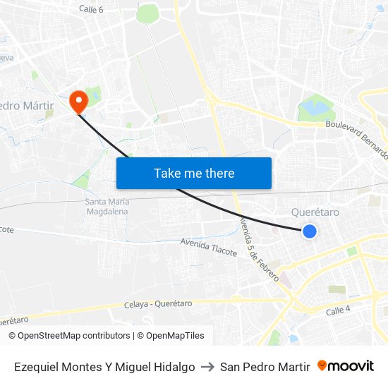 Ezequiel Montes Y Miguel Hidalgo to San Pedro Martir map