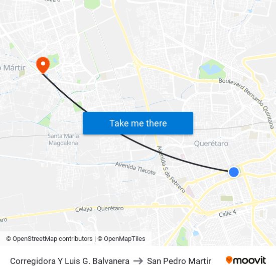 Corregidora Y Luis G. Balvanera to San Pedro Martir map