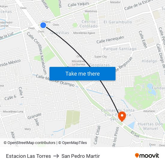 Estacion Las Torres to San Pedro Martir map