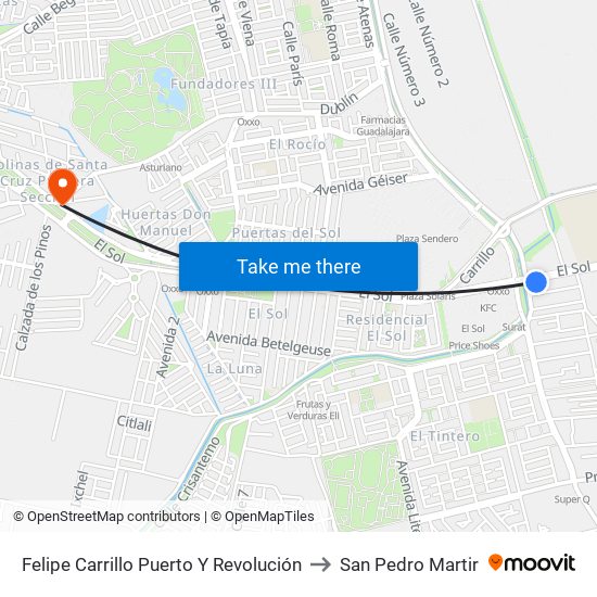Felipe Carrillo Puerto Y Revolución to San Pedro Martir map