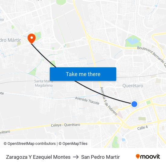 Zaragoza Y Ezequiel Montes to San Pedro Martir map