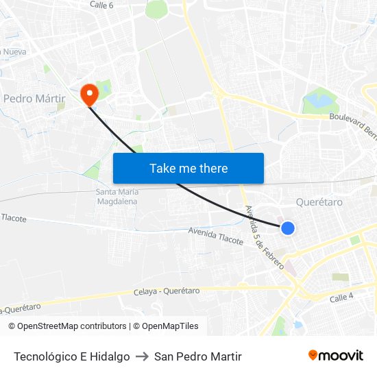 Tecnológico E Hidalgo to San Pedro Martir map