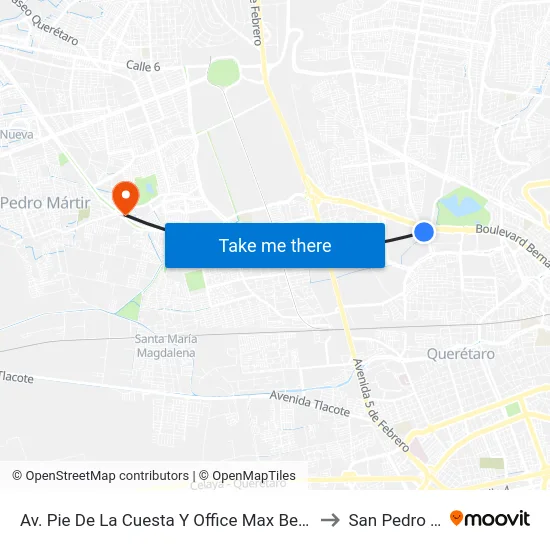 Av. Pie De La Cuesta Y Office Max Bernardo Quintana to San Pedro Martir map