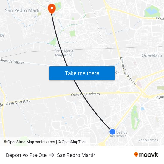 Deportivo Pte-Ote to San Pedro Martir map