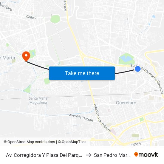 Av. Corregidora Y Plaza Del Parque to San Pedro Martir map