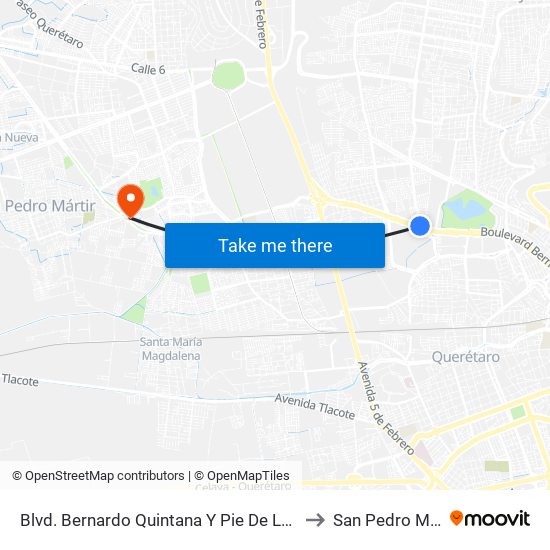 Blvd. Bernardo Quintana Y Pie De La Cuesta to San Pedro Martir map