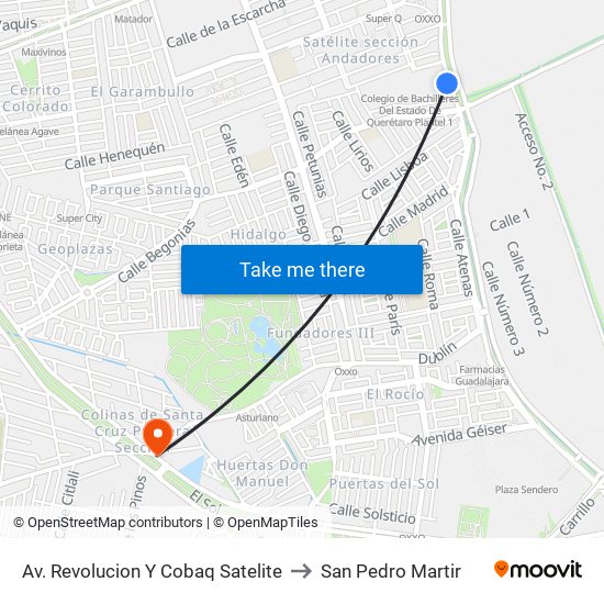 Av. Revolucion Y Cobaq Satelite to San Pedro Martir map