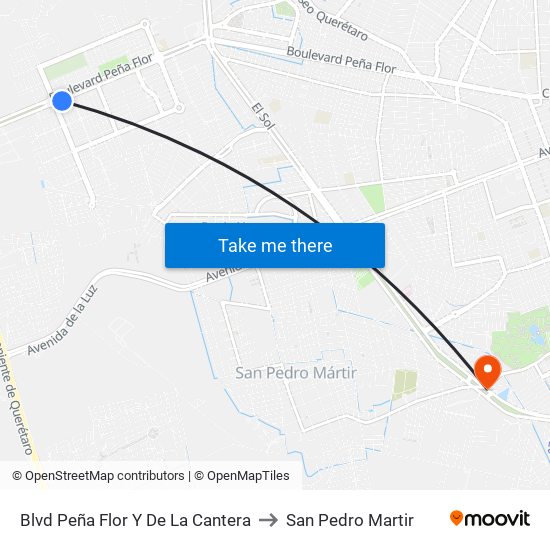 Blvd Peña Flor Y De La Cantera to San Pedro Martir map