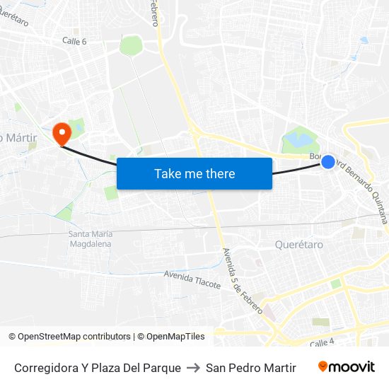 Corregidora Y Plaza Del Parque to San Pedro Martir map
