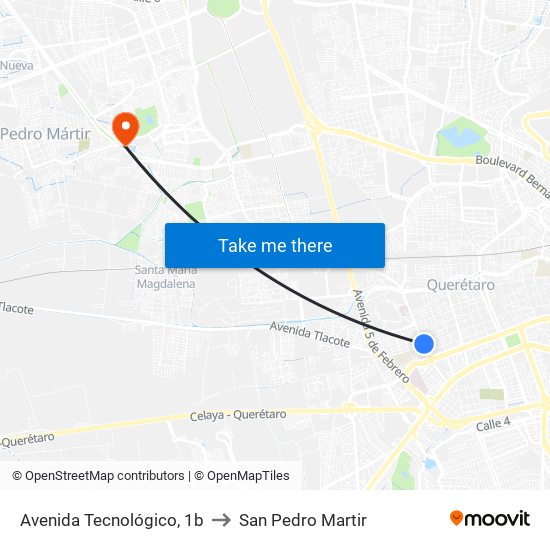 Avenida Tecnológico, 1b to San Pedro Martir map