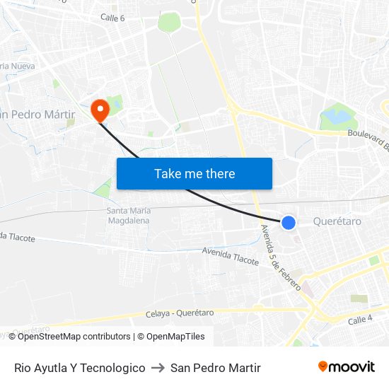 Rio Ayutla Y Tecnologico to San Pedro Martir map