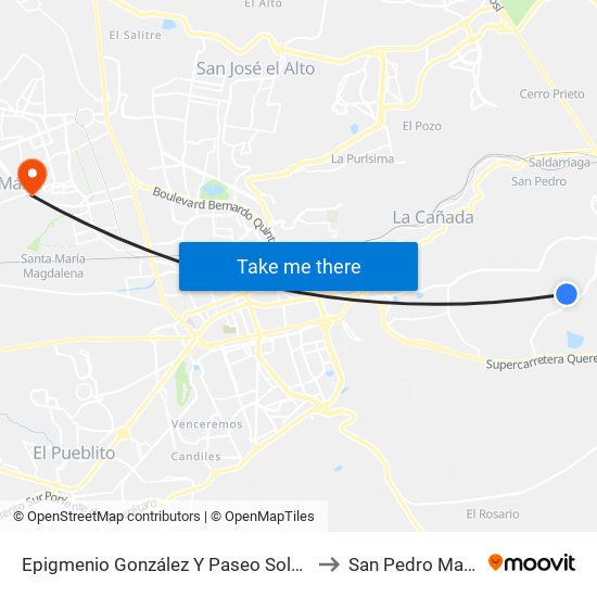 Epigmenio González Y Paseo Solares to San Pedro Martir map