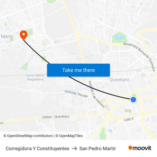 Corregidora Y Constituyentes to San Pedro Martir map