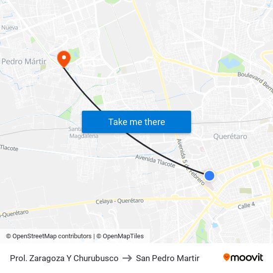 Prol. Zaragoza Y Churubusco to San Pedro Martir map