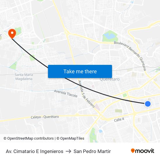 Av. Cimatario E Ingenieros to San Pedro Martir map