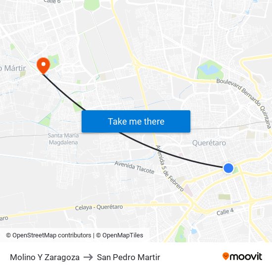 Molino Y Zaragoza to San Pedro Martir map
