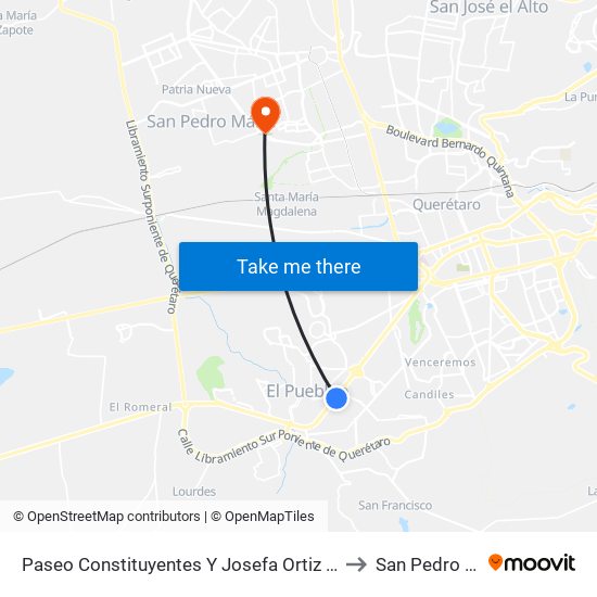 Paseo Constituyentes Y Josefa Ortiz De Dominguez to San Pedro Martir map
