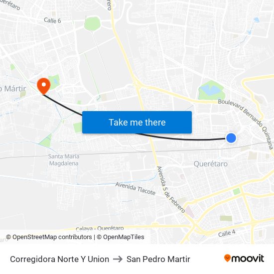 Corregidora Norte Y Union to San Pedro Martir map